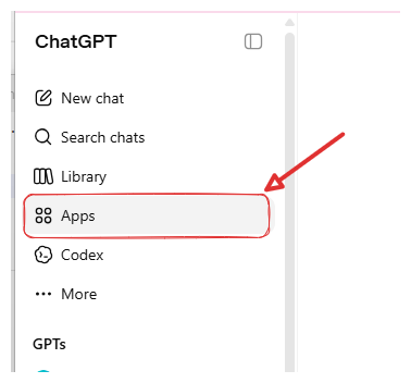 ChatGPT Apps sidebar